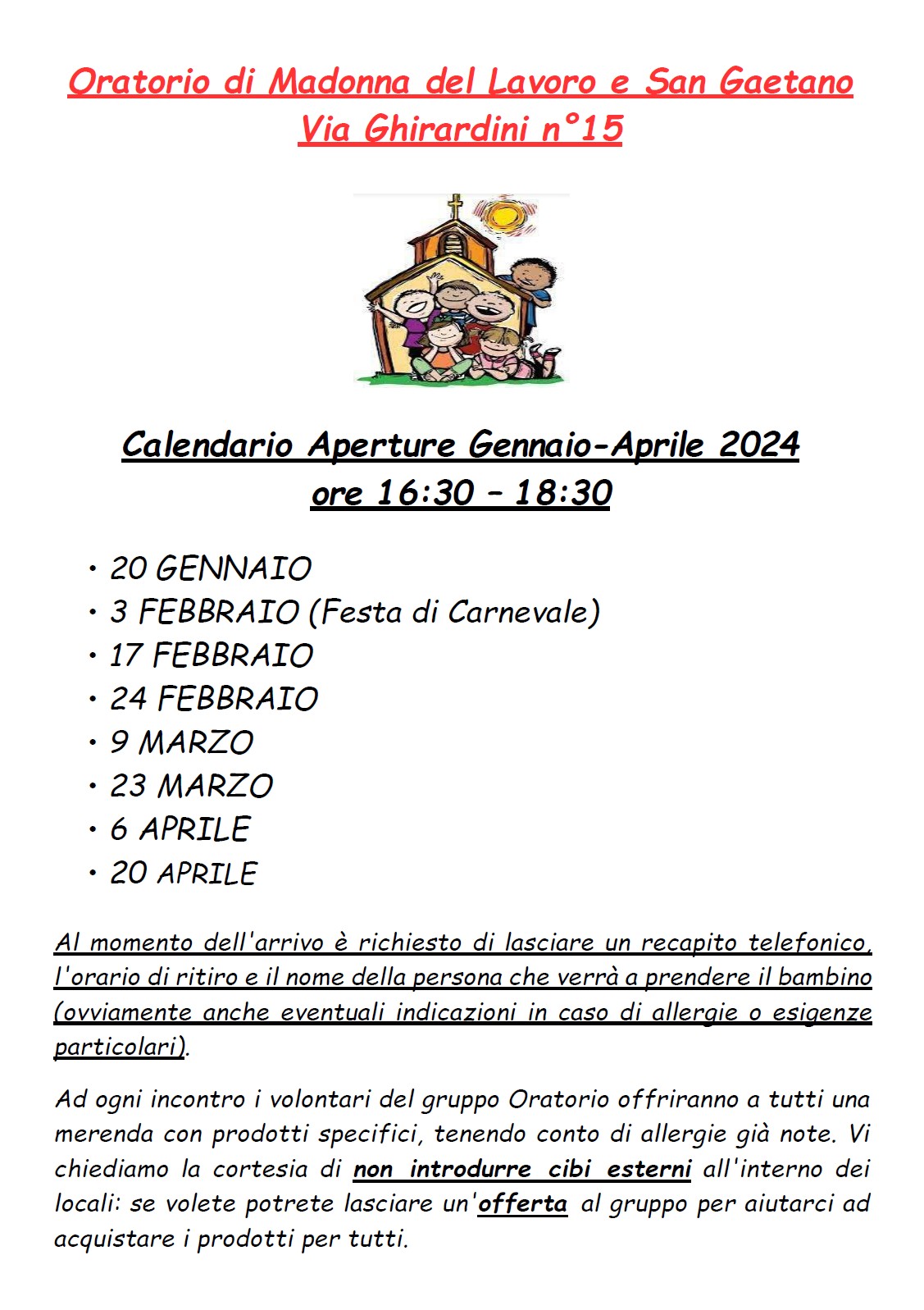Volantino Oratorio Gennaio - Aprile 2024